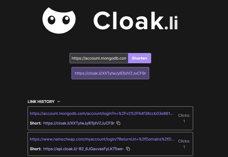 A screenshot of Cloak.li